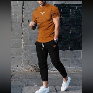 Manfinity Homme Men's Eagle Letter Printed T-shirt Drawstring Waist Cargo Pants